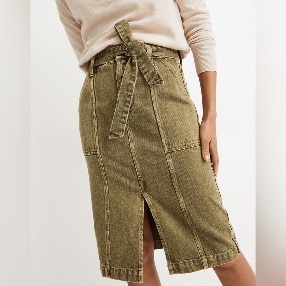 NWT Madewell Garment-Dyed Rigid Denim Seamed Midi‎ Skirt